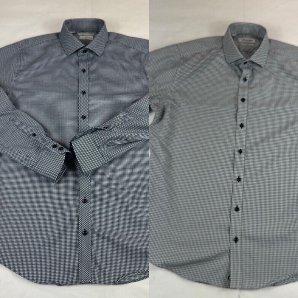 2 Twillory Shirt Lot Men 16.5 Tailored Fit Blue Plaid Long Sleeve Button Up READ